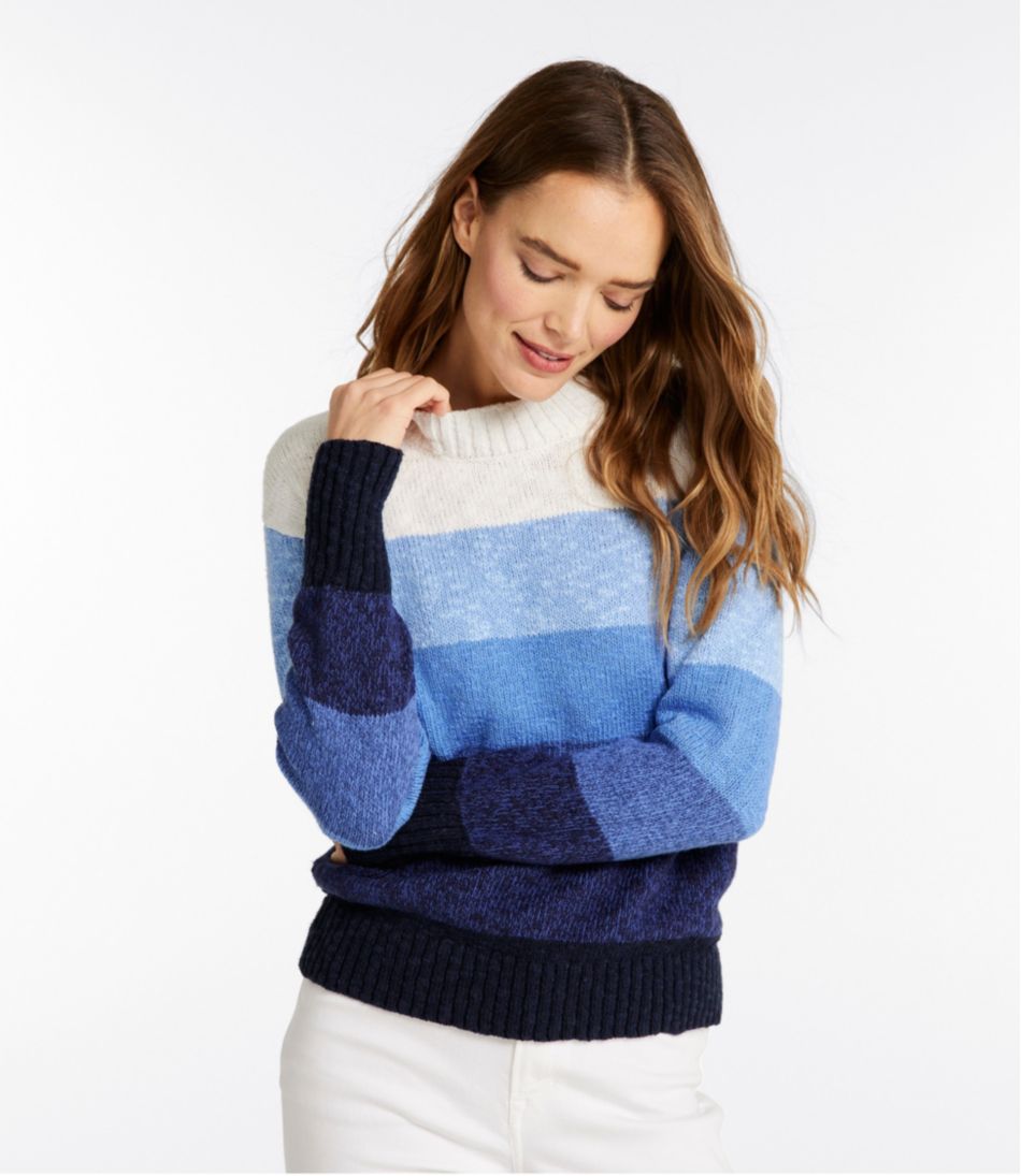 Women's Cotton Ragg Sweater, Crewneck Stripe