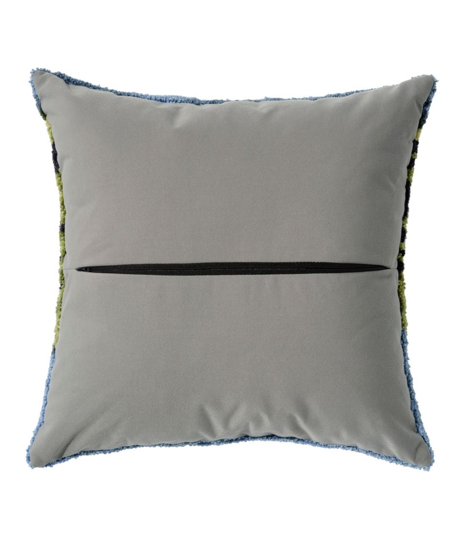 Indoor/Outdoor Hooked Pillow, Lakeside Mountain Scene