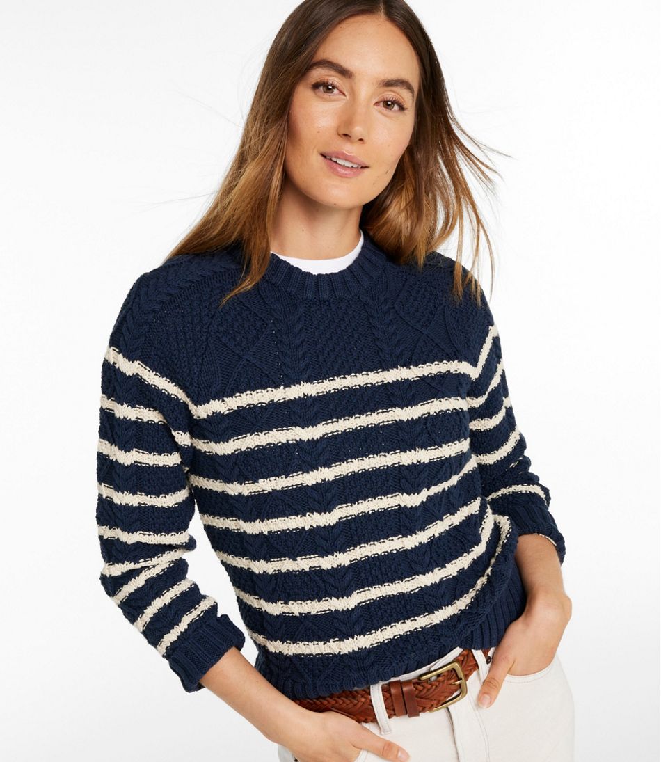 Women's Signature Cotton Fisherman Sweater, Crewneck Stripe