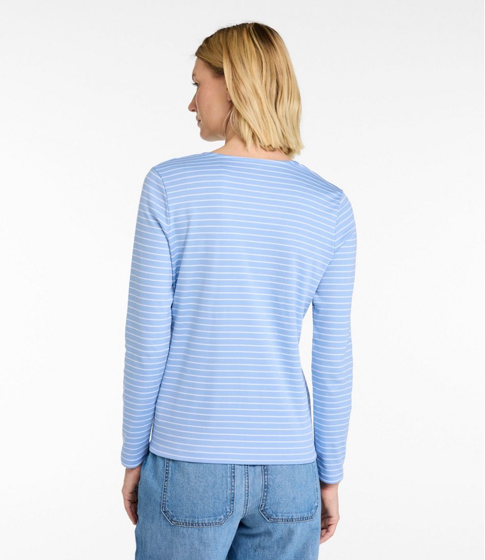 Women's Pima Cotton Tee, Long-Sleeve Crewneck Cardigan Stripe