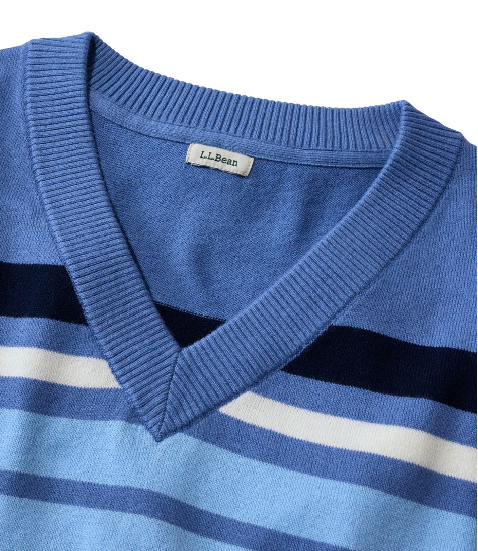 Women's Cotton/Cashmere Sweater, V-Neck Stripe