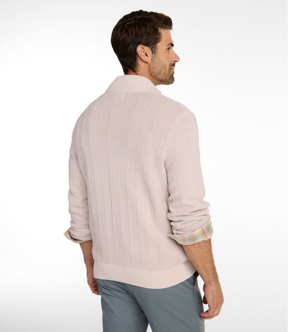 Men's Sunwashed Textured Cotton Sweater, Herringbone 1/4 Zip