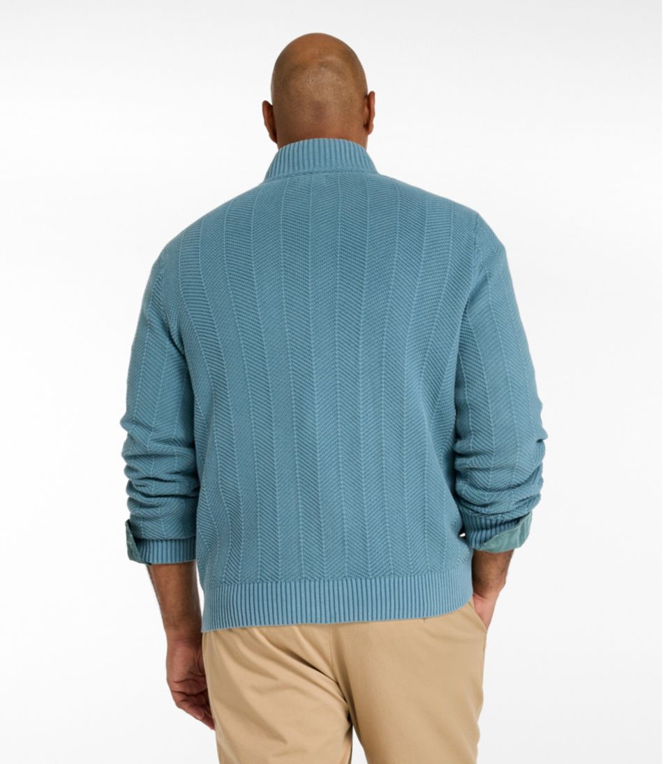 Men's Sunwashed Textured Cotton Sweater, Herringbone 1/4 Zip