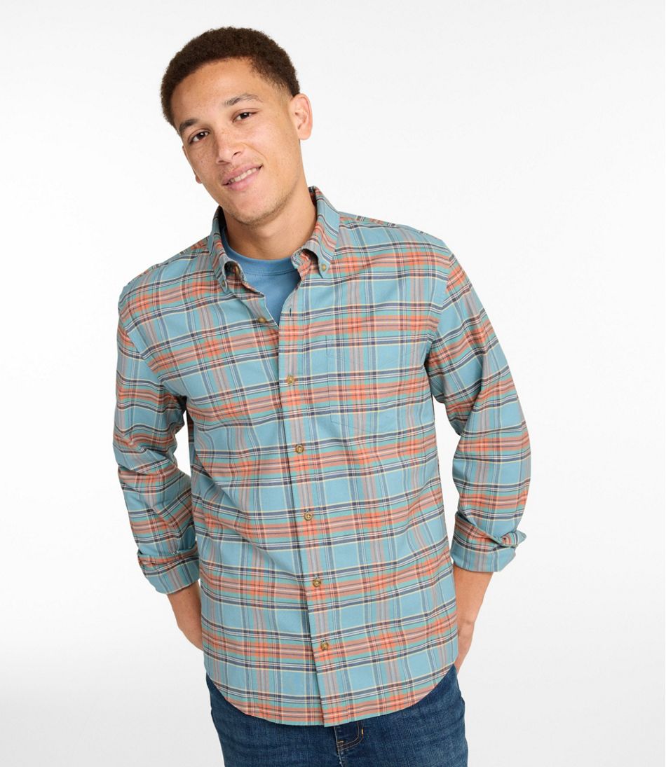 Men's Sunwashed Oxford Shirt, Slightly Fitted Untucked Fit, Plaid