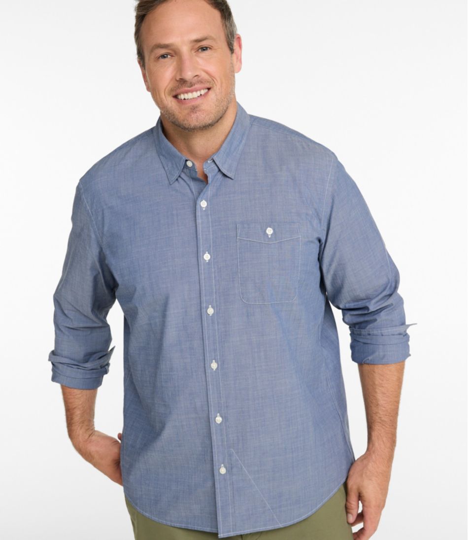 Men's Comfort Stretch Performance® Chambray Shirt, Long-Sleeve, Slightly Fitted Untucked Fit