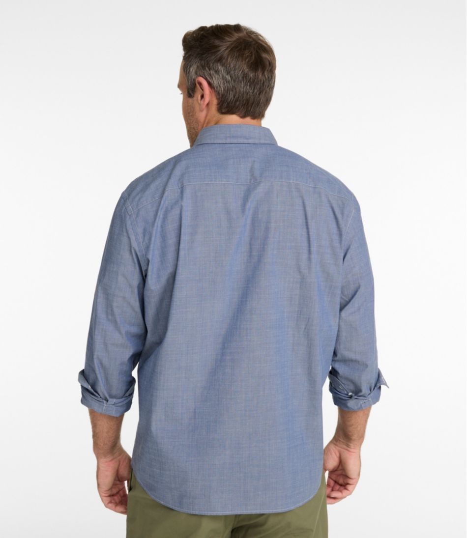 Men's Comfort Stretch Performance® Chambray Shirt, Long-Sleeve, Slightly Fitted Untucked Fit