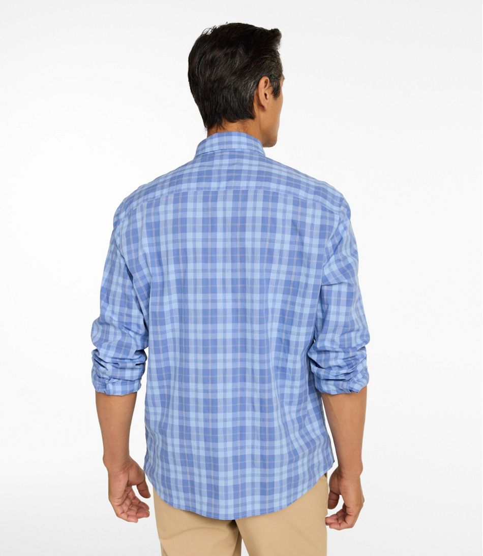 Men's Comfort Stretch Performance® Chambray Shirt, Long-Sleeve, Slightly Fitted Untucked Fit, Plaid