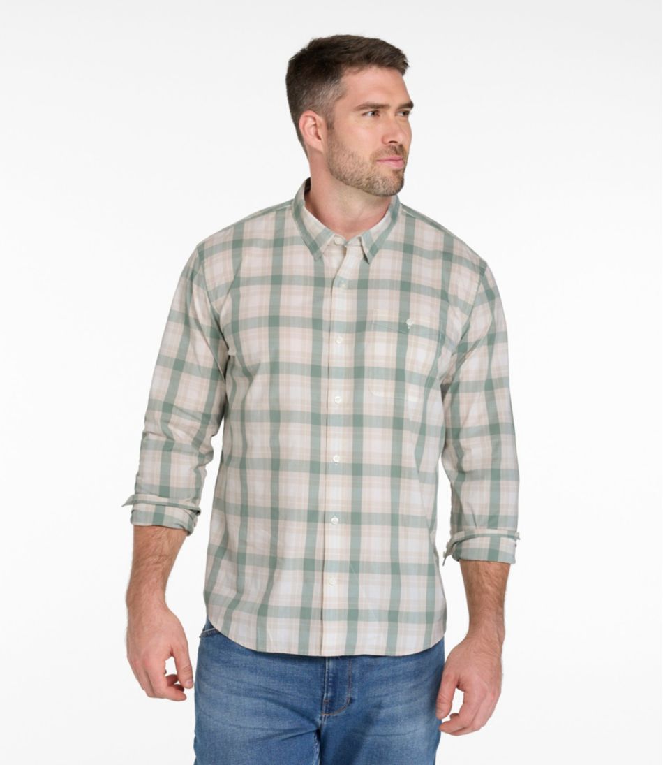 Men's Comfort Stretch Performance® Chambray Shirt, Long-Sleeve, Slightly Fitted Untucked Fit, Plaid