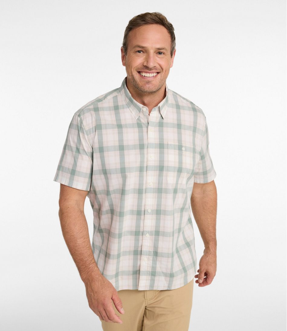 Men's Comfort Stretch Performance® Chambray Shirt, Short-Sleeve, Slightly Fitted Untucked Fit, Plaid