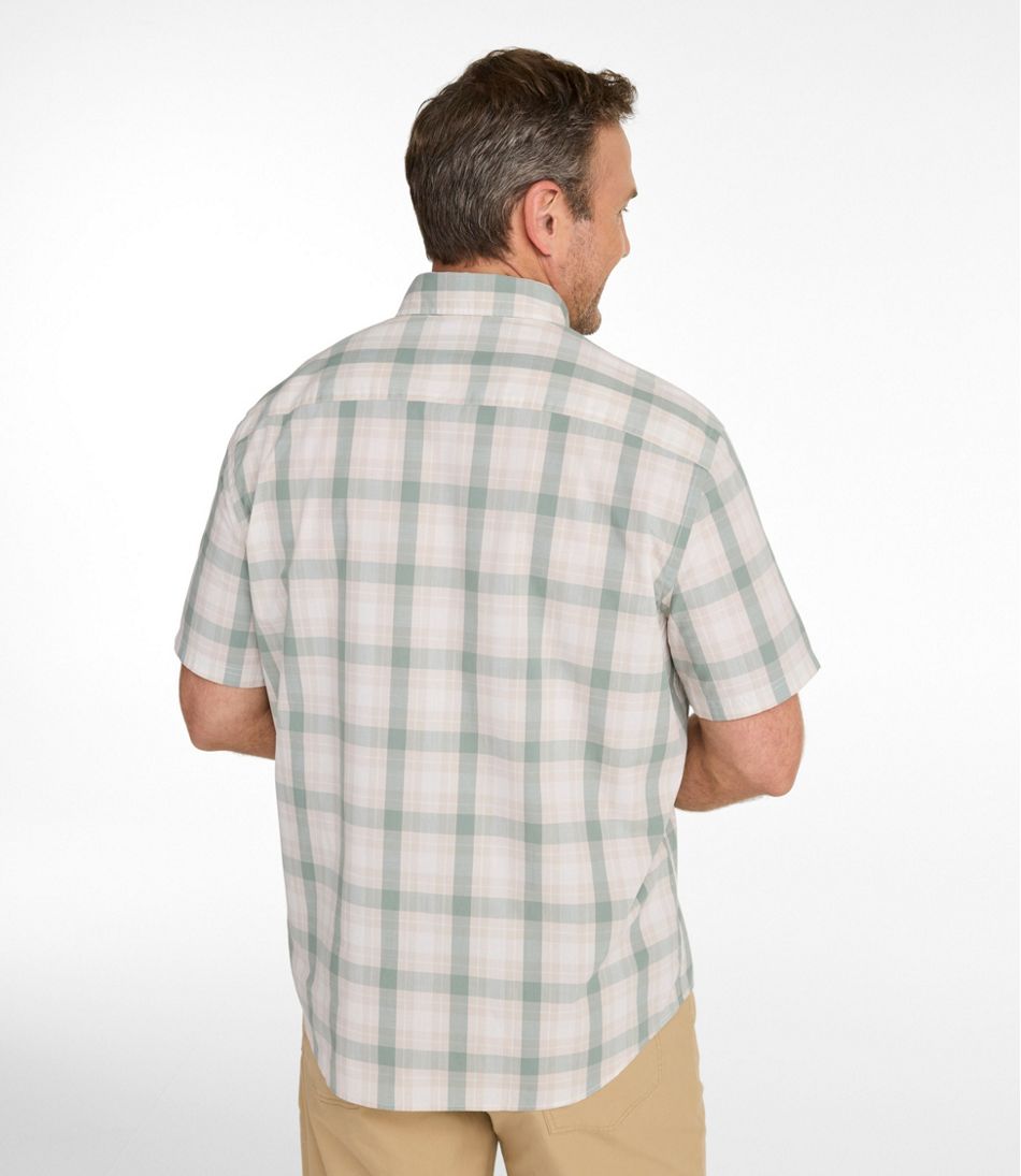 Men's Comfort Stretch Performance® Chambray Shirt, Short-Sleeve, Slightly Fitted Untucked Fit, Plaid