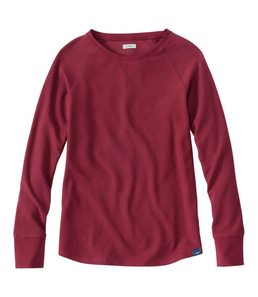 Women's Unshrinkable Mini-Waffle Tee, Long-Sleeve Crewneck