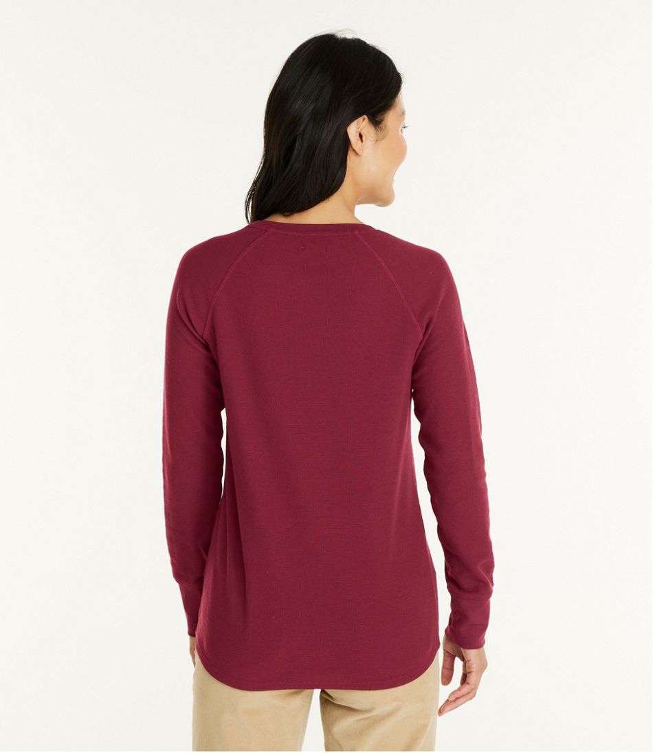Women's Unshrinkable Mini-Waffle Tee, Long-Sleeve Crewneck