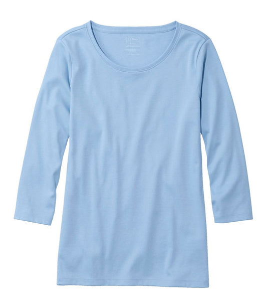 Women's Pima Cotton Shaped Tee, Three-Quarter-Sleeve Jewelneck