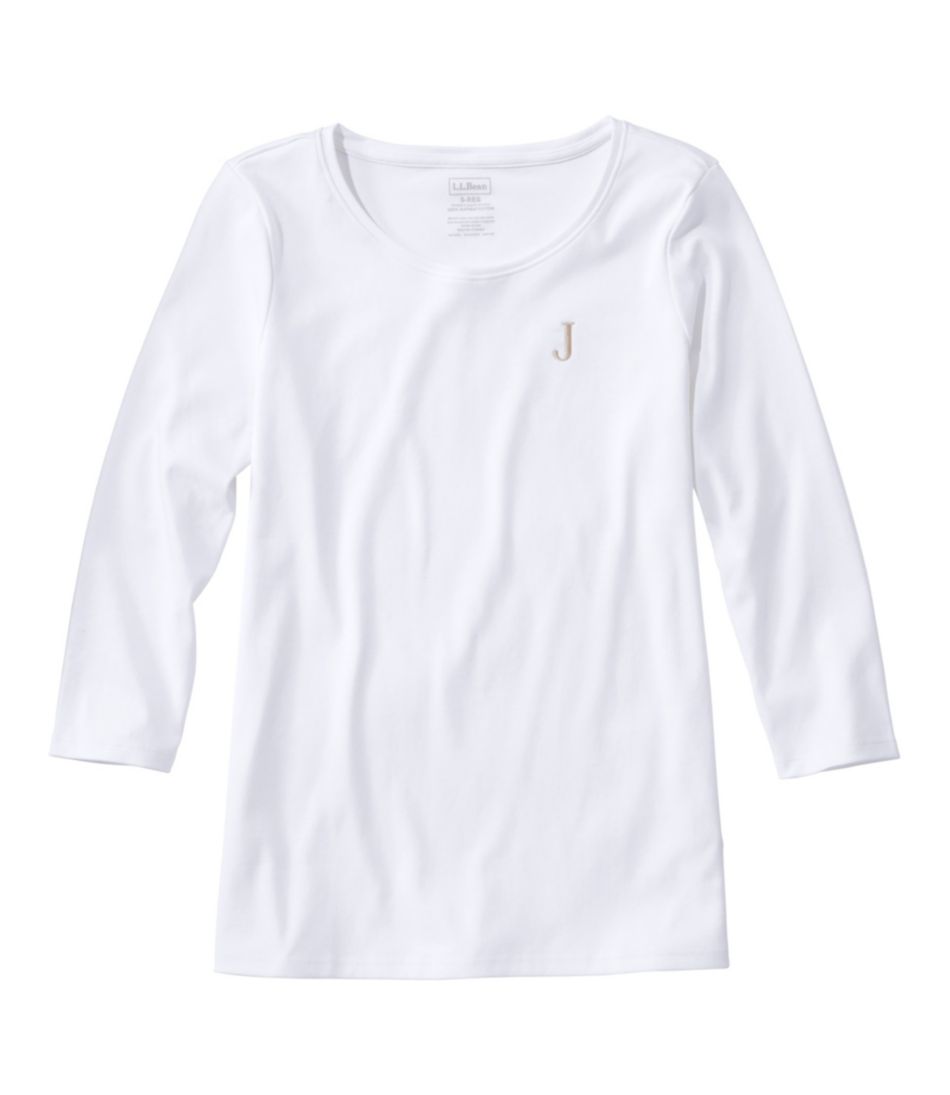 Women's Pima Cotton Shaped Tee, Three-Quarter-Sleeve Jewelneck