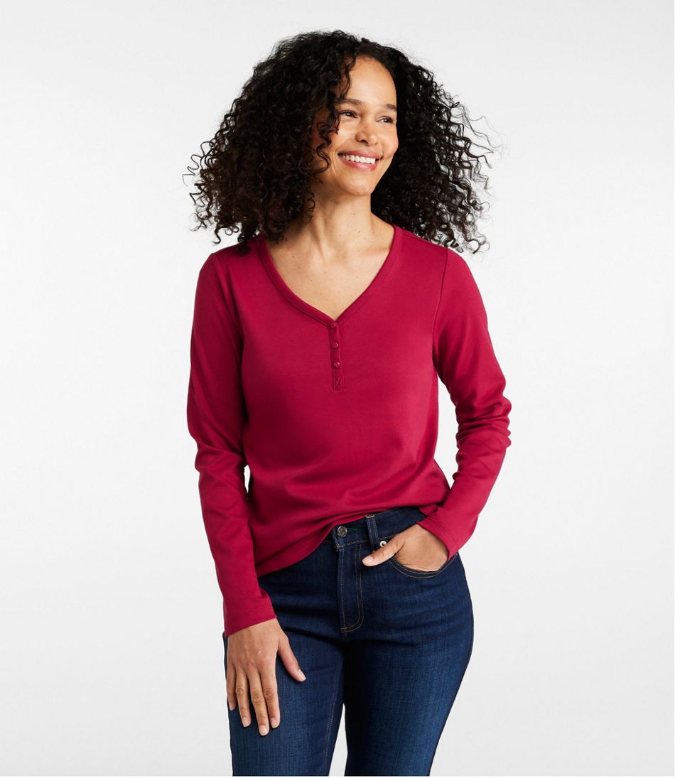 Women's V-Neck Henley, Long-Sleeve