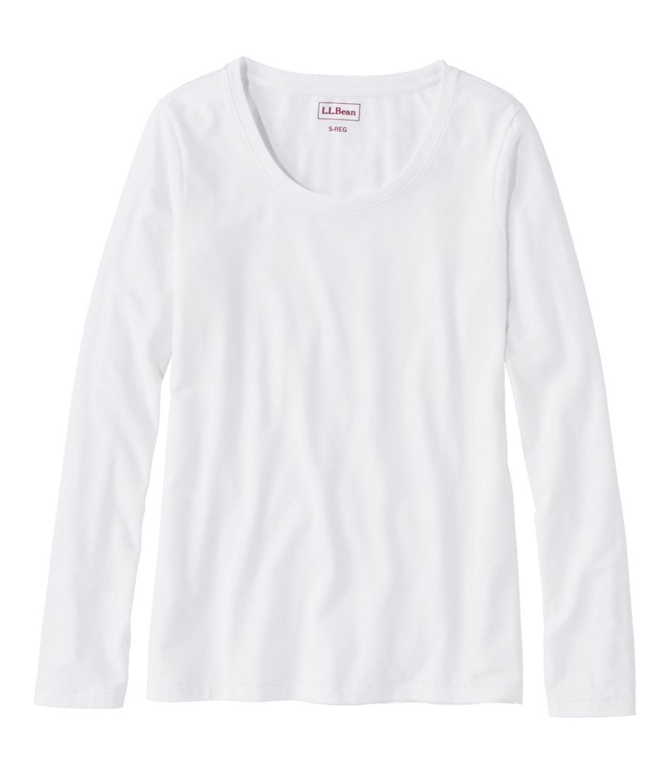 Women's Soft Stretch Supima-Blend Tee, Scoopneck Long-Sleeve