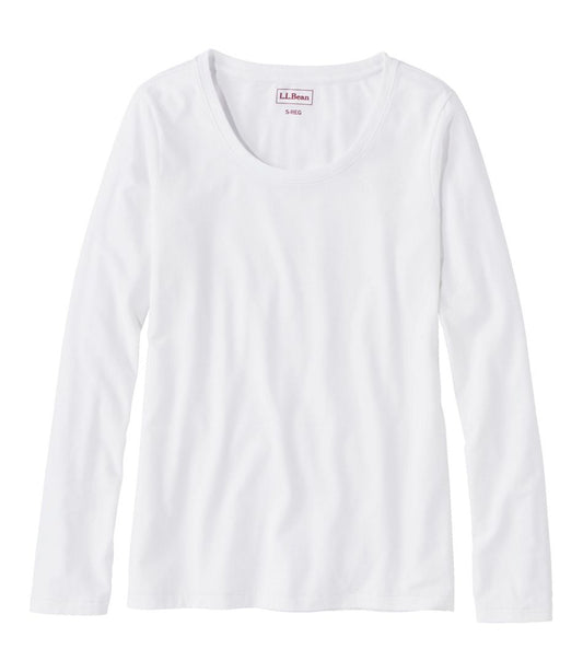 Women's Soft Stretch Supima-Blend Tee, Scoopneck Long-Sleeve