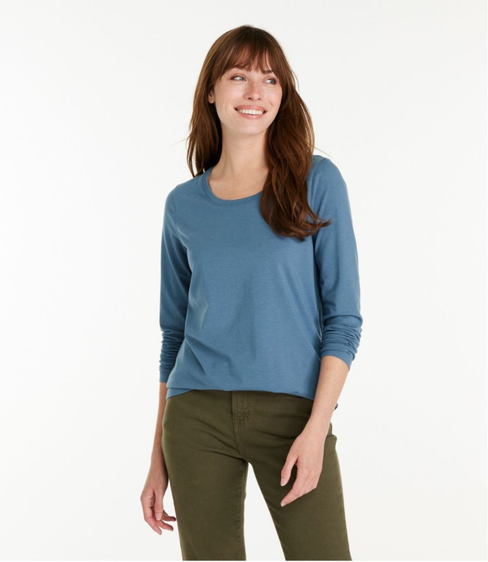 Women's Soft Stretch Supima-Blend Tee, Scoopneck Long-Sleeve