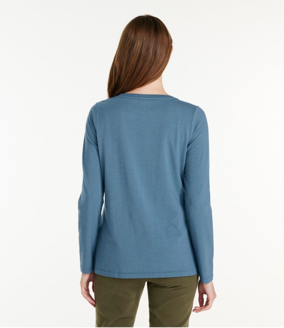 Women's Soft Stretch Supima-Blend Tee, Scoopneck Long-Sleeve