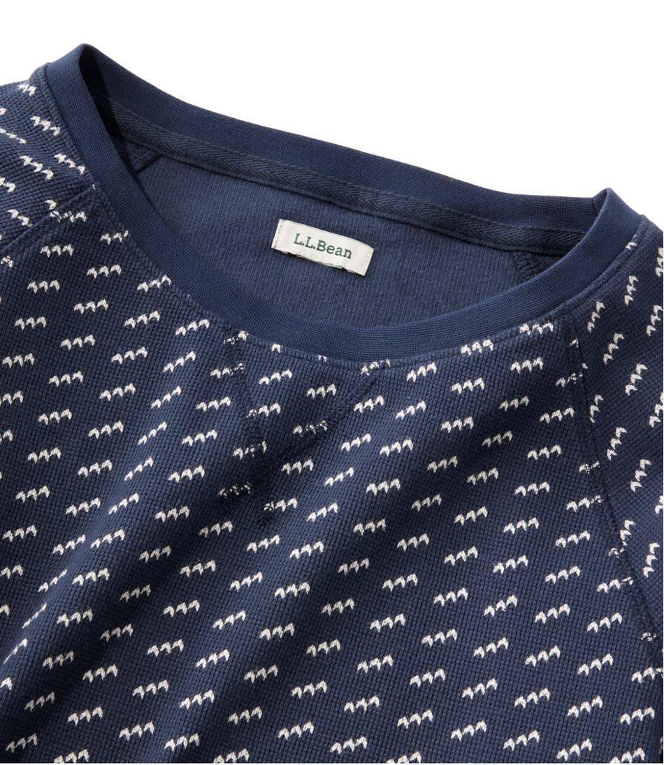 Women's Unshrinkable Mini-Waffle Tee, Long-Sleeve Crewneck Stripe