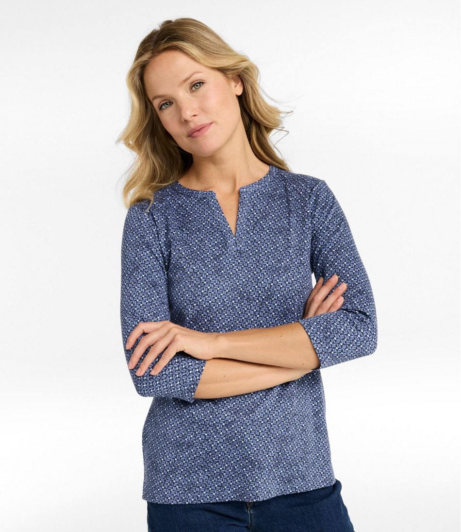 Women's Tee, Three-Quarter-Sleeve Splitneck Tunic Print