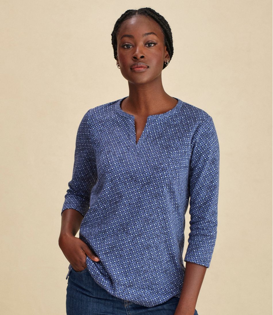 Women's Tee, Three-Quarter-Sleeve Splitneck Tunic Print