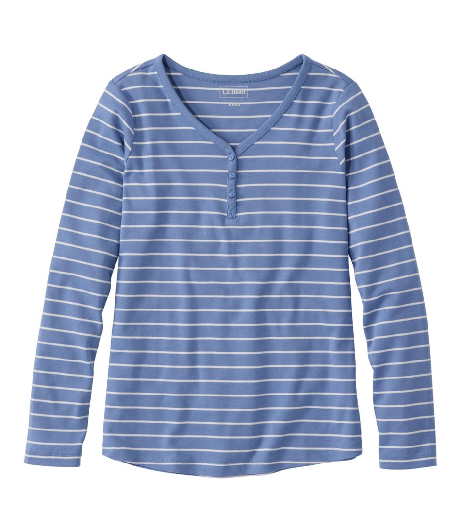 Women's V-Neck Henley, Long-Sleeve Stripe