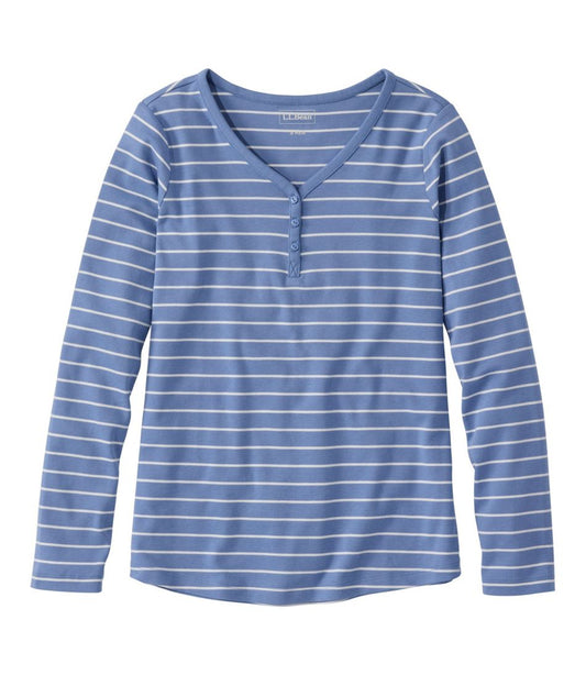 Women's V-Neck Henley, Long-Sleeve Stripe