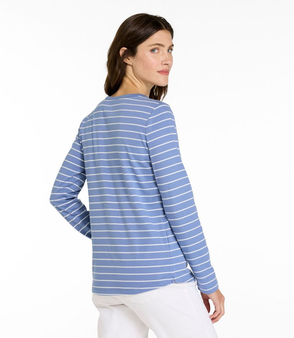 Women's V-Neck Henley, Long-Sleeve Stripe