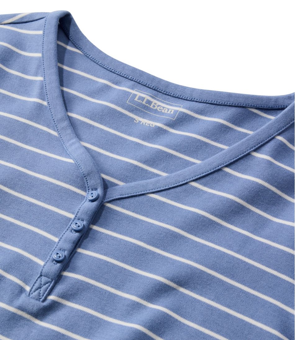 Women's V-Neck Henley, Long-Sleeve Stripe