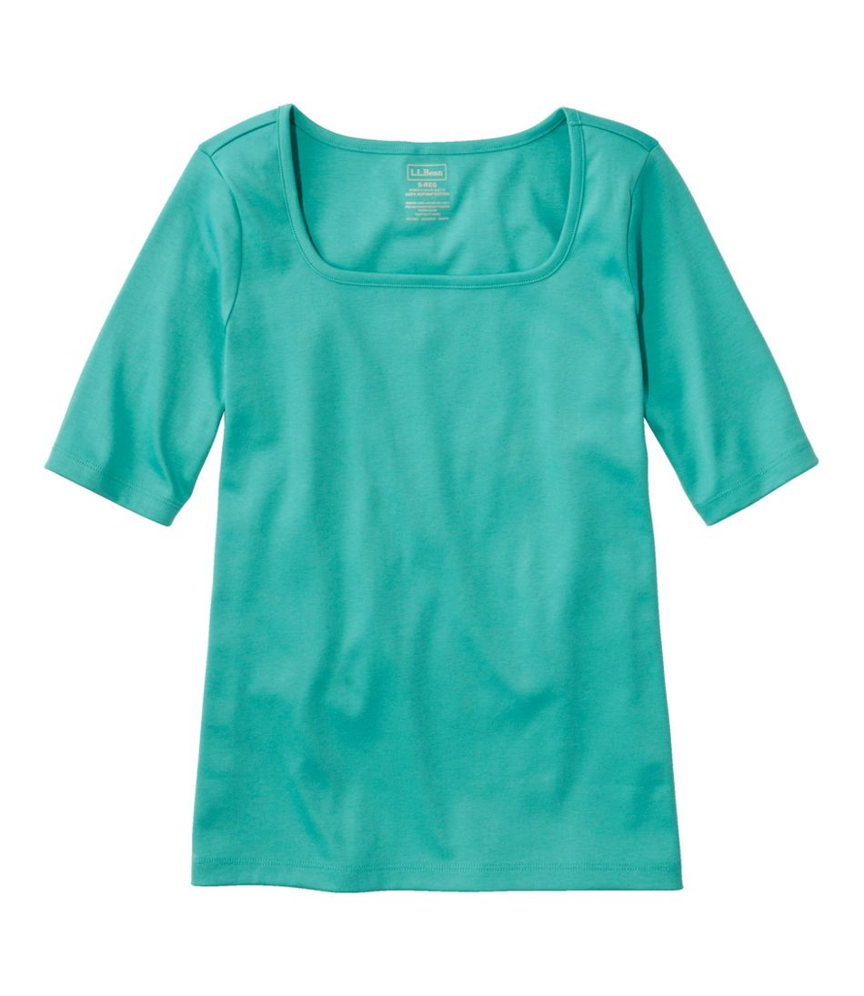 Women's Pima Cotton Tee, Soft Squareneck Elbow-Sleeve