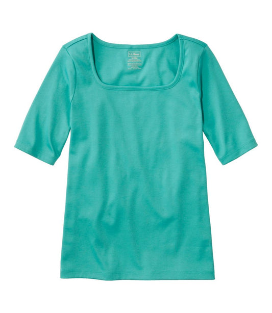 Women's Pima Cotton Tee, Soft Squareneck Elbow-Sleeve
