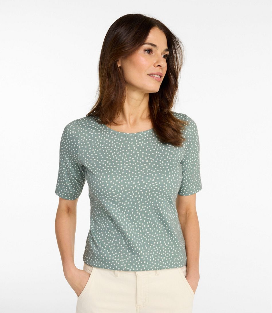Women's Jewelneck Tee, Elbow-Sleeve Print