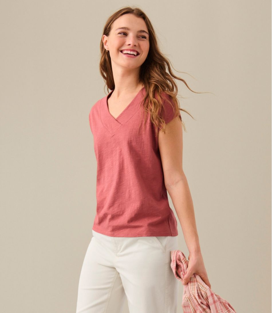 Women's Organic Cotton Tee, V-Neck Cap-Sleeve