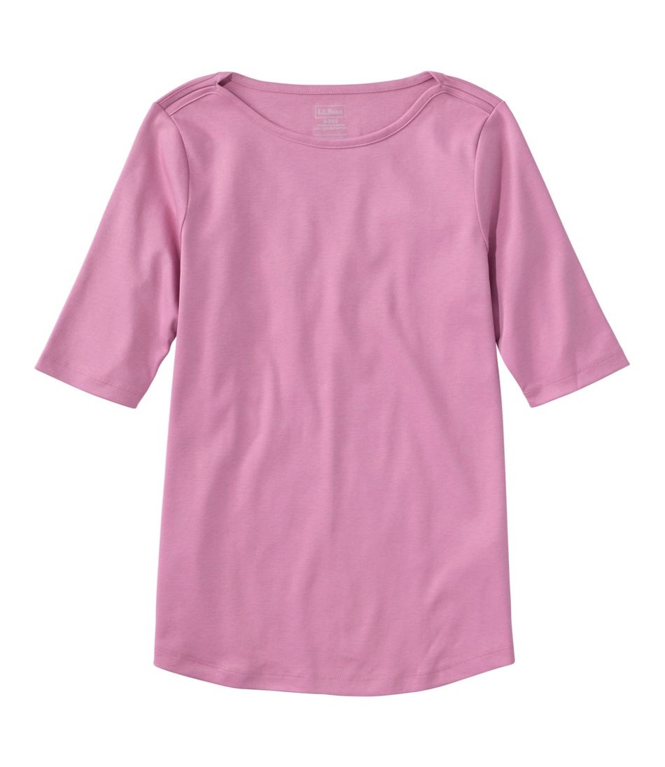 Women's Pima Cotton Tee, Elbow-Sleeve Boatneck