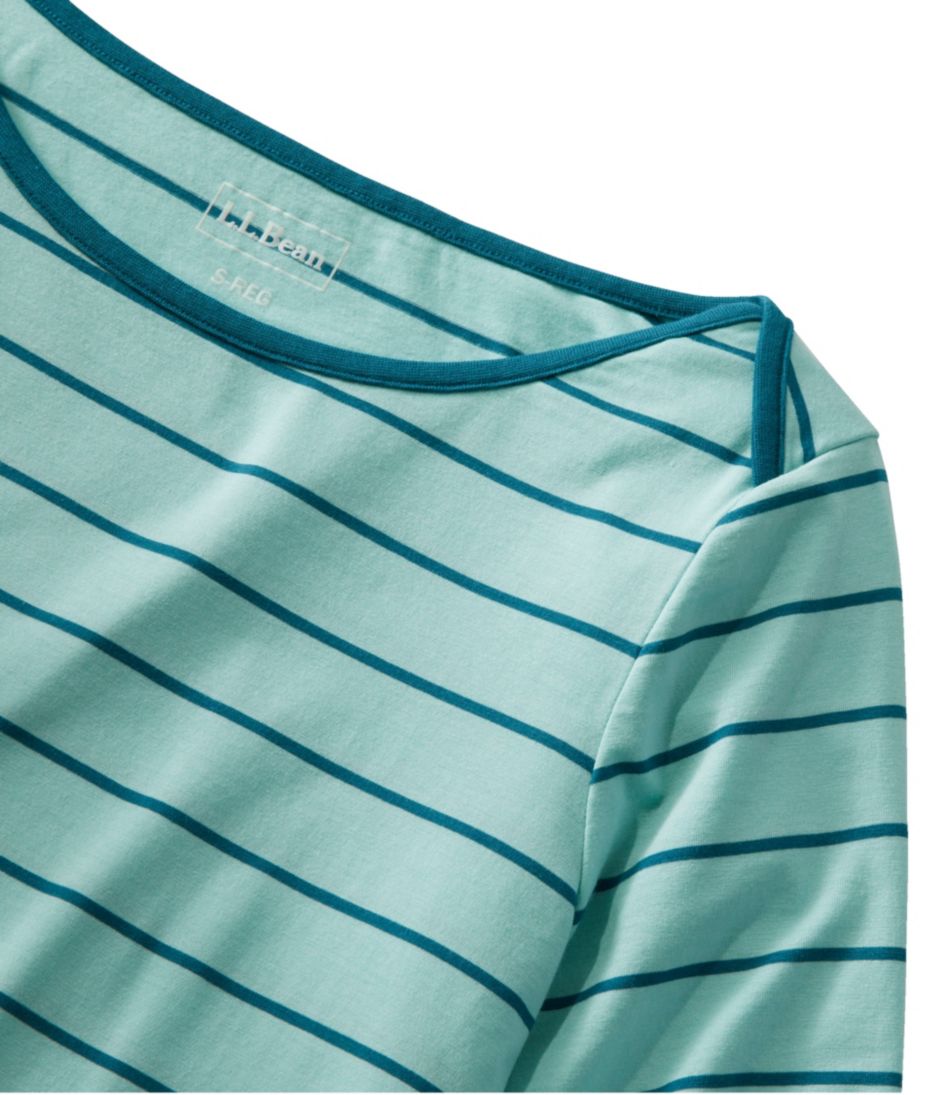 Women's Soft Stretch Supima-Blend Tee, Three-Quarter-Sleeve Boatneck Stripe