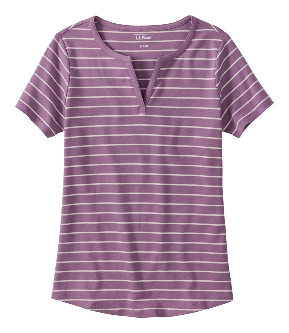 Women's Tee, Short-Sleeve Notch-Neck Stripe