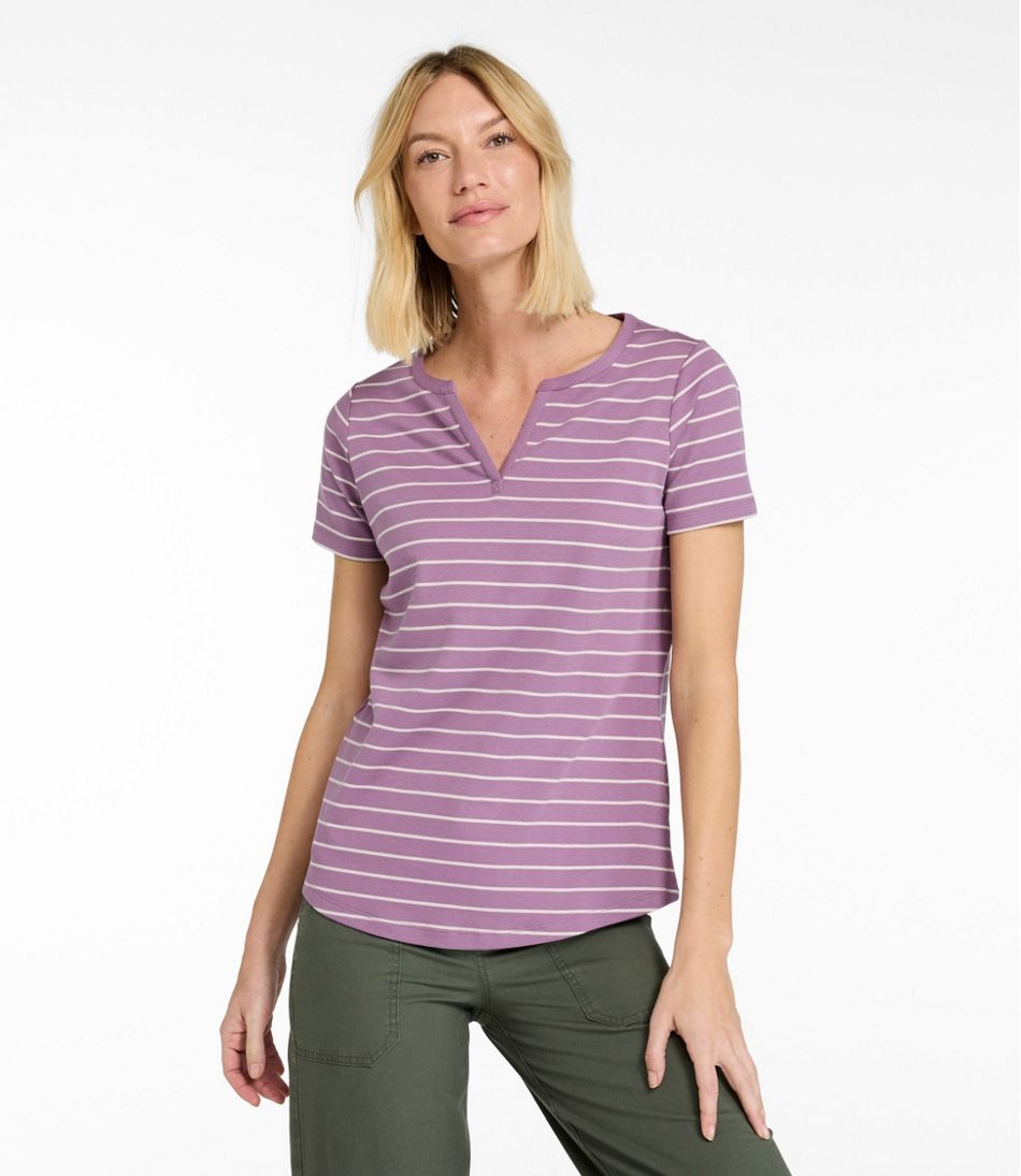Women's Tee, Short-Sleeve Notch-Neck Stripe