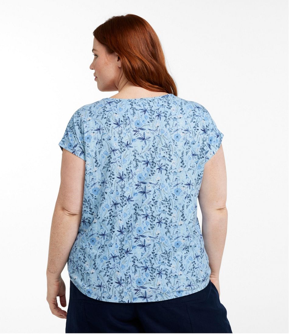 Women's Linen/Cotton Tee, Short-Sleeve Scoopneck Print