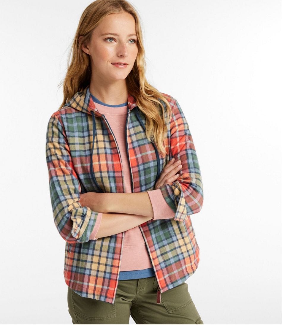 Women's Scotch Plaid Flannel Shirt, Relaxed Zip Hoodie