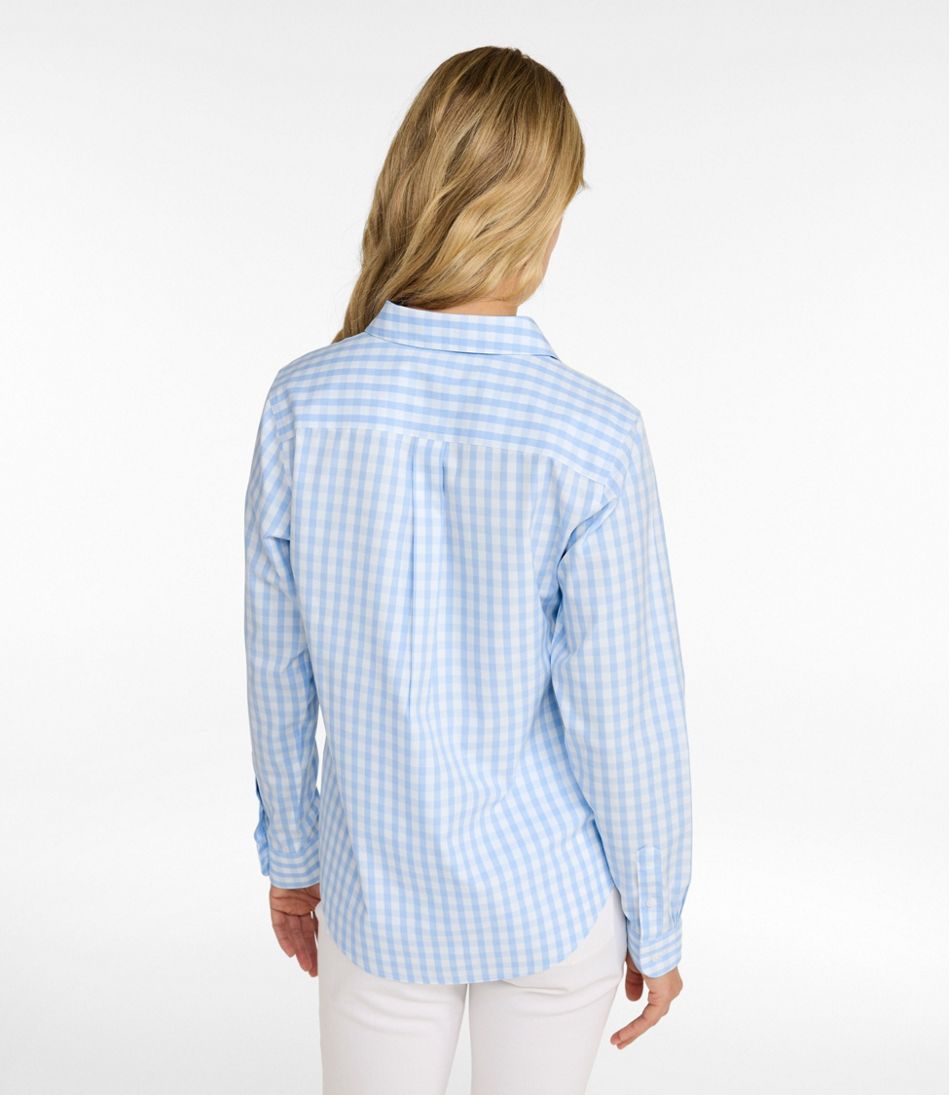 Women's Wrinkle-Free Pinpoint Oxford Shirt, Long-Sleeve Relaxed Fit Plaid