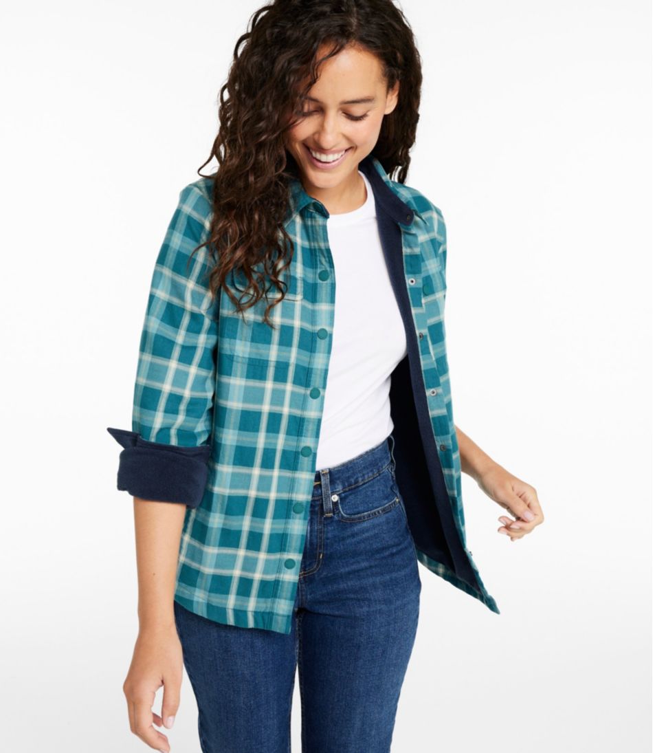 Women's Fleece-Lined Flannel Shirt, Snap-Front Plaid