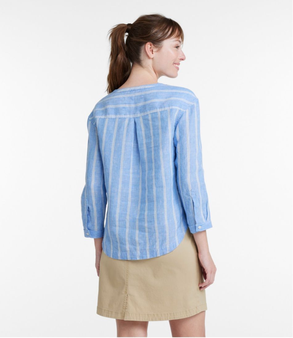 Women's Premium Washable Linen Shirt, Splitneck Stripe