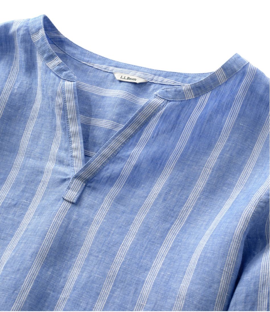 Women's Premium Washable Linen Shirt, Splitneck Stripe