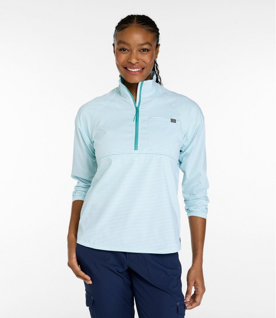 Women's Everyday SunSmart® Woven Shirt, Quarter-Zip Pullover Colorblock