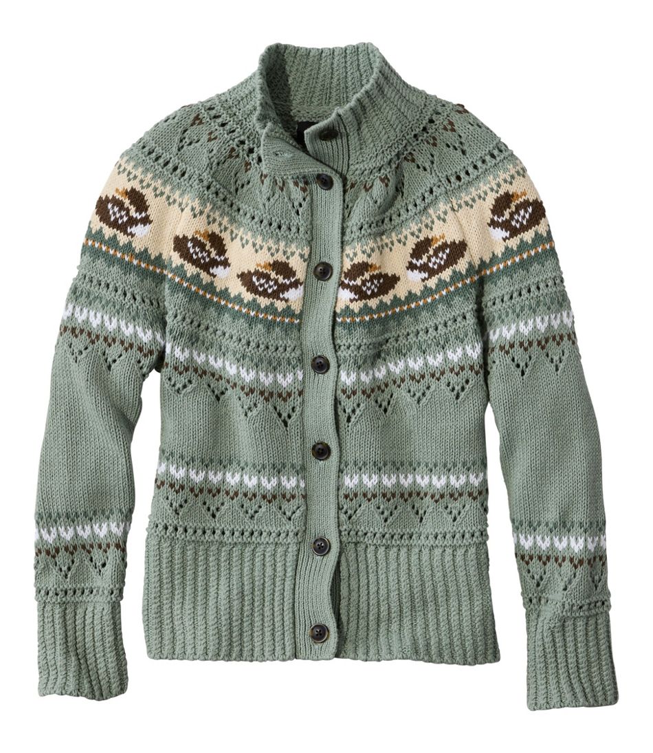 Women's Signature Cotton Fisherman Sweater, Short Cardigan Fair Isle