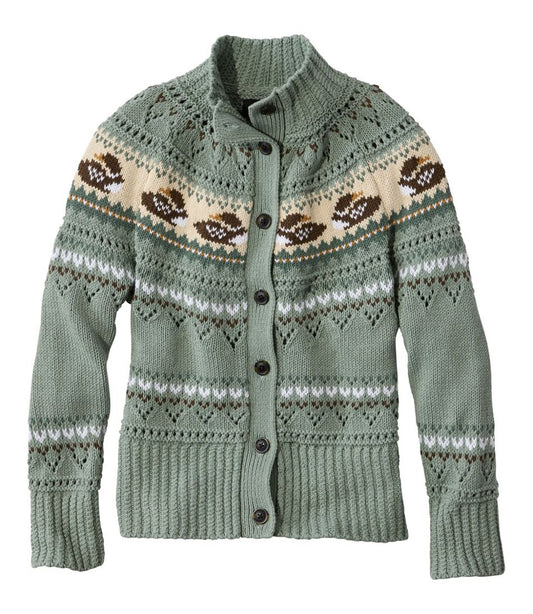 Women's Signature Cotton Fisherman Sweater, Short Cardigan Fair Isle