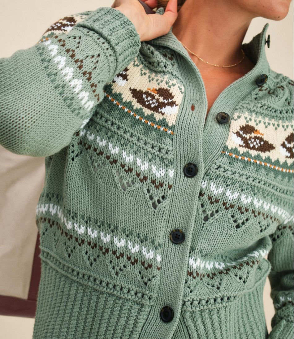 Women's Signature Cotton Fisherman Sweater, Short Cardigan Fair Isle