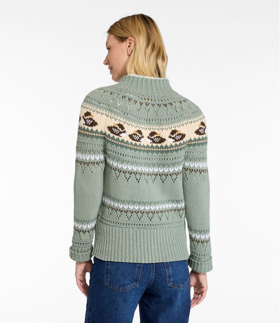 Women's Signature Cotton Fisherman Sweater, Short Cardigan Fair Isle