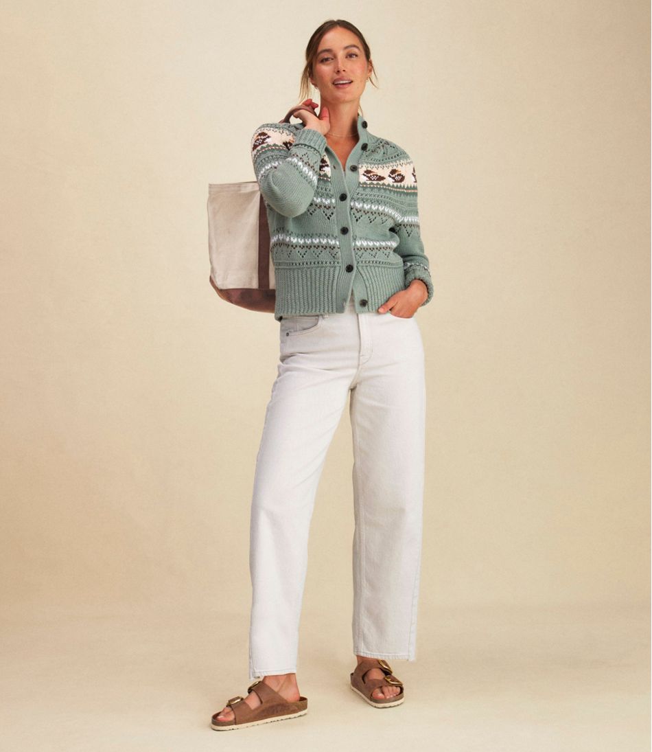 Women's Signature Cotton Fisherman Sweater, Short Cardigan Fair Isle
